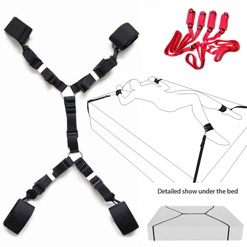 BDSM 속박 구속 벨트 수갑, 눈가리개, 에로틱 페티쉬 섹스 토이, 여성 커플 마사지, 클리토리스 자극, 바이브레이터 없음