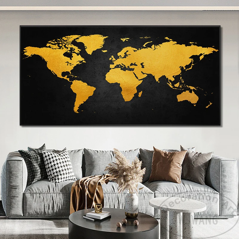 Modern Art World Map Posters Prints HD Printed Non-woven Canvas Painting Wall Picture Canvas Poster Wall Decor Living Room Decor