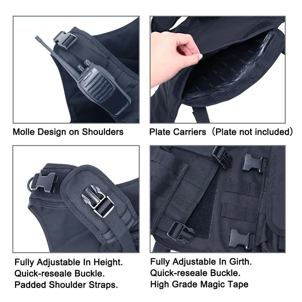 MGFLASHFORCE Molle Airsoft Vest Tactical Vest Plate Carrier Fishing Hunting Paintball Vest Armor Vest