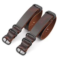 Vintage Genuine Leather Watch Band 18mm 20mm 22mm Red Brown Cowhide Strap Burst Crack Black Five Ring for Men Women Wristband