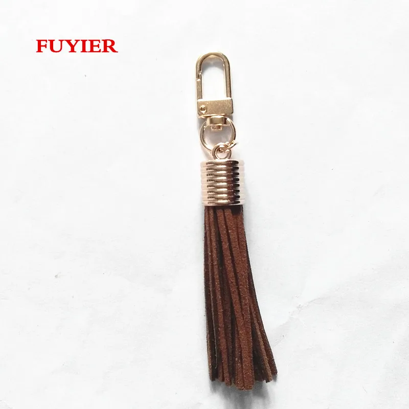 39 Color Fashion KC Gold Leather Key Chain Long Suede Tassel Key chain  Korea Style Lobster Clasp Tassel Bag Charms 18 Colors