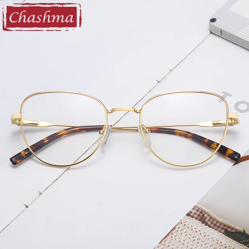 Chashma Prescription Glasses Cat Eye Gold Eyeglasses Frames Spring Hinge Women Graduation Lenses Ultra Light Optical Spectacles