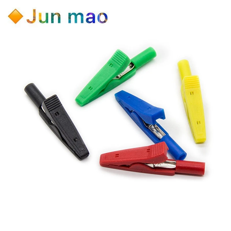 2pcs 5mm Open Hole Insulation Weldable Crocodile Clip with 2mm Jack Straight In Probe / Banana Head Test Plug Yellow Red Green