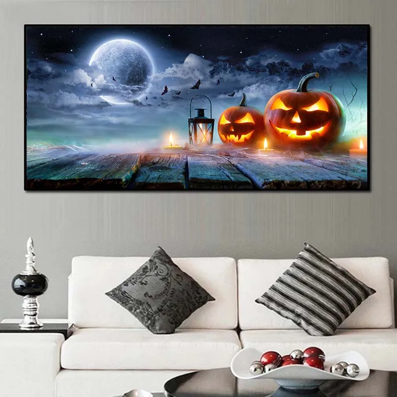 

Abstract Landscape Painting Halloween Canvas Art Posters and Prints Wall Art funny Pumpkin Picture for Living Room Home Decor