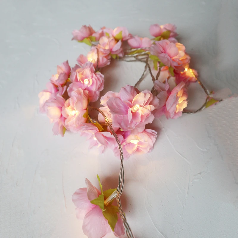 pale Pink blush Rose Flower Fairy string lights 20LED floral wedding party bedroom decoration centerpiece girl for Home Decor