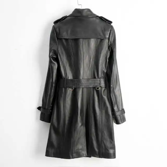 Ladies Genuine Leather Jacket Sheepskin Coat Double Breasted Real Sheep Long Trench Jacket Women Autumn Winter Female Outerwear