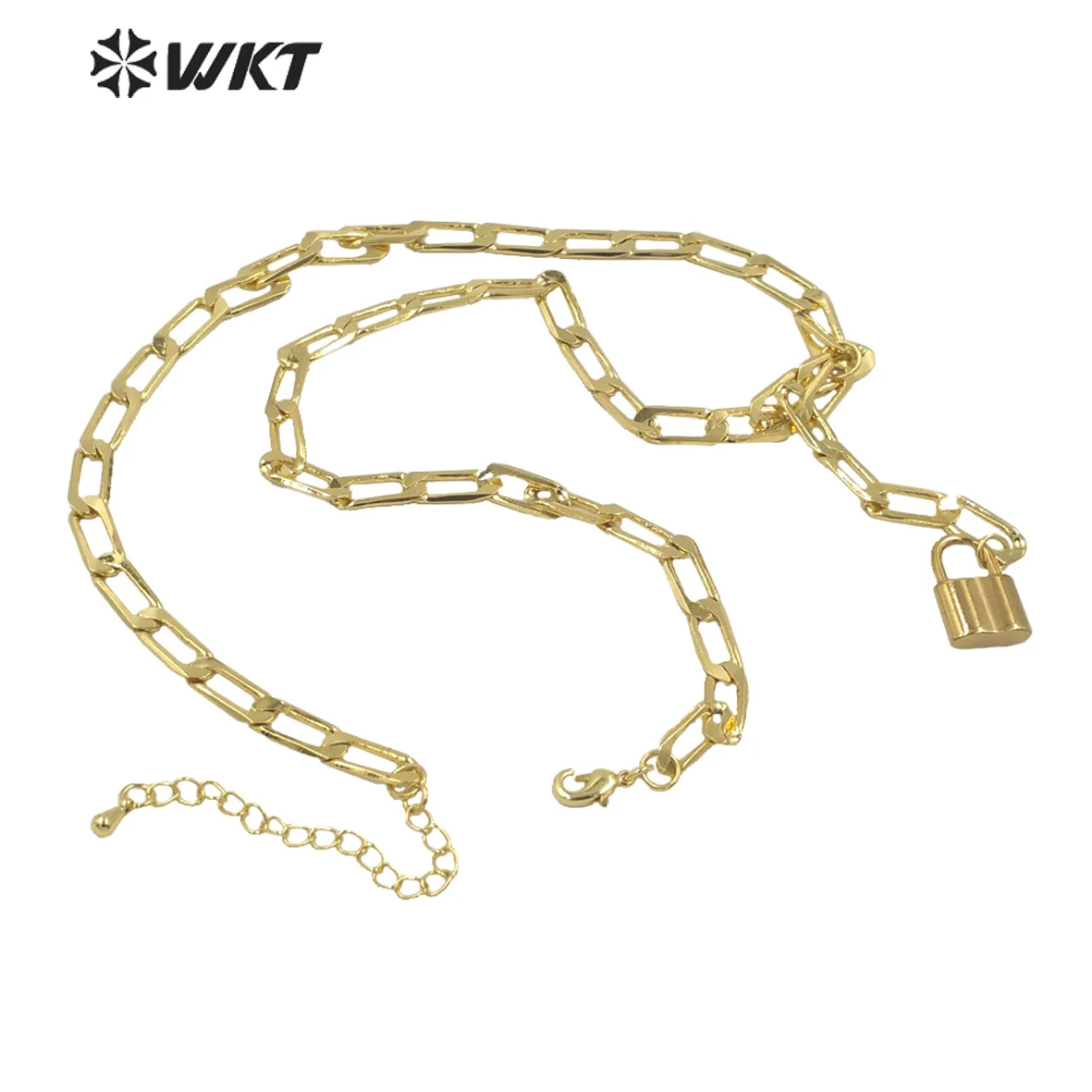 WT-N1307 Wholesale Lovely fashion  real gold plated copper chain lock pendant necklace Simple Frigid 16 inch choker necklace