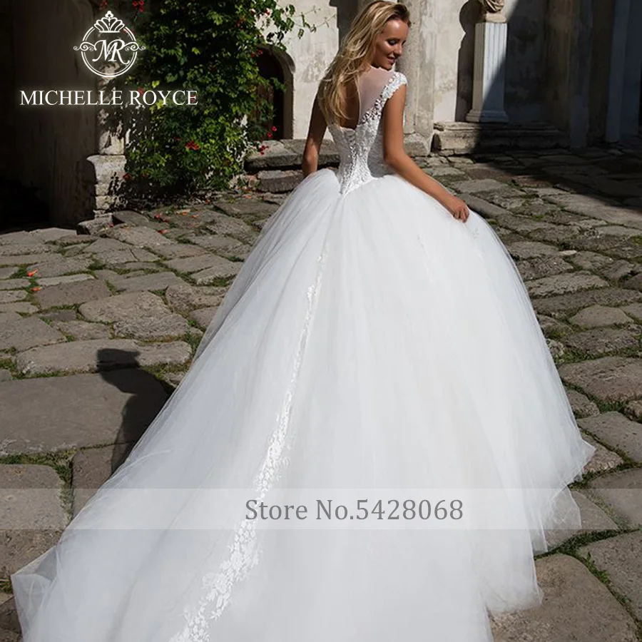 Michelle Royce A-Line Wedding Dresses For Women Sexy Sweetheart Illusion Basque Appliques Lace Up Chapel Train Vestidos De Novia