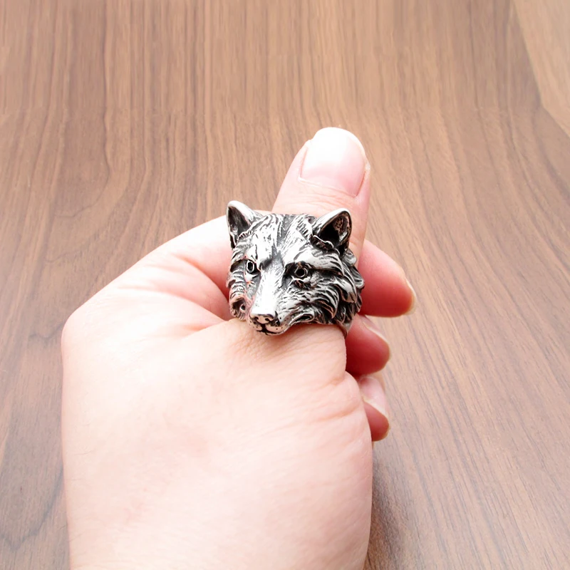 Men's Punk Silver Color Wolf Biker Ring, Fashion Statement