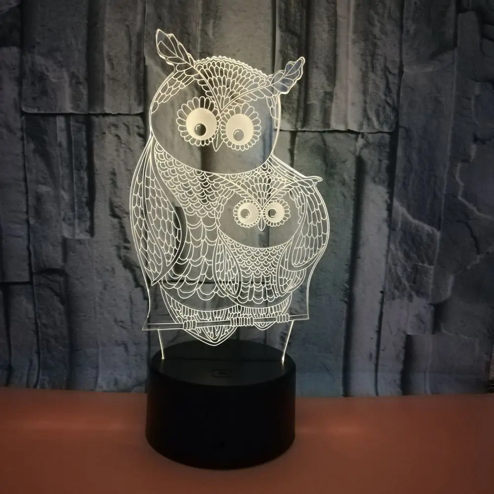 Owl 3D Night Light Colorful Remote Control Touch 3D LED Illusion Lamp Creative 3D USB Table Lamp Birthday Christmas Gifts Kids