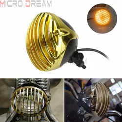 Black Brass Scalloped Headlight Finned Grille For Harley Cruiser Chopper Bobber SX650 Glide Custom Old School Headlamp Lighting
