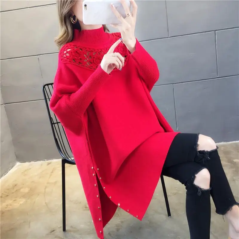 Mid-length half-high collar handmade jacquard cloak-style shirt 2023 Korean new loose-fitting large size women's clothing