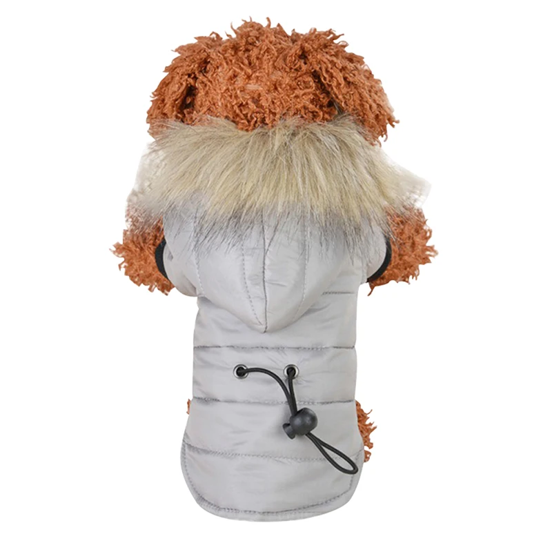 Pet Warm Winter Thickening Padded Clothes Dogs Soft Breathable Hooded Faux Fur Collar Cotton Jacket With Hoody