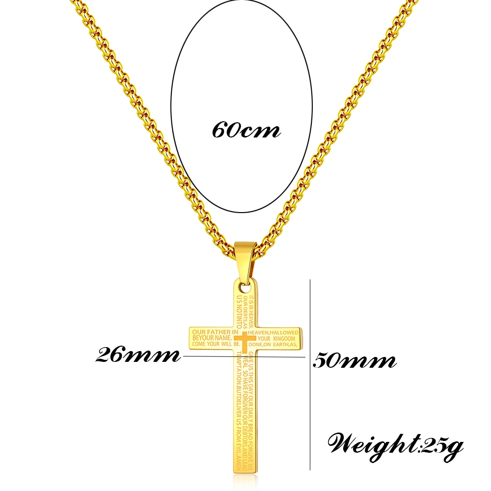 Christian Bible Cross Stainless Steel Statement Necklace Women/Men Catholic Jewelry Religious Collares de acero inoxida Wholesal - Image 3