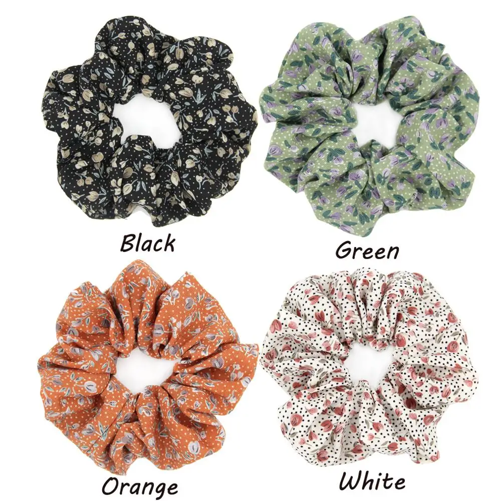 Fashion women Girls Flower Printting Chiffon Hair Scrunchies Ponytail Holders Spring Vintage Elastic Hair Bands Hair Accessories