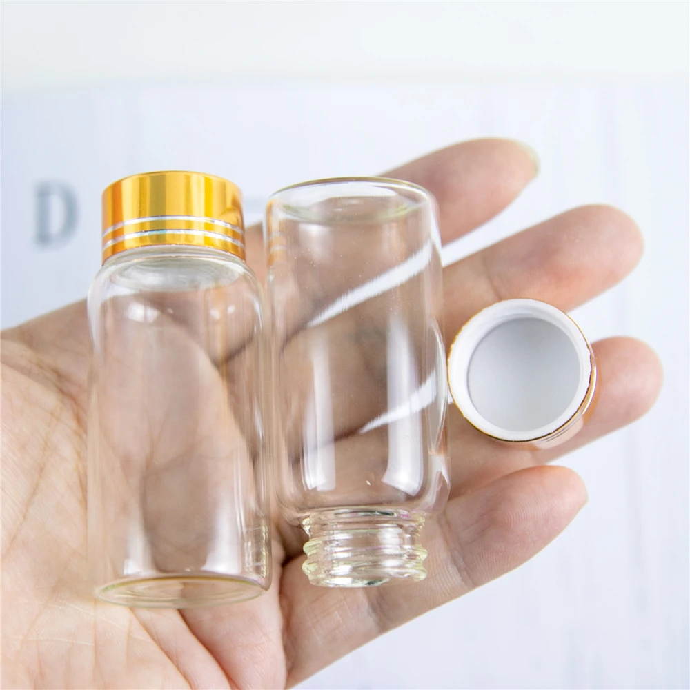 

50Pcs 20ml Cute Transparent Glass Bottles Spiral Plastic Lid with Golden Tangent Multipurpose Wishing Jars Craft Vials