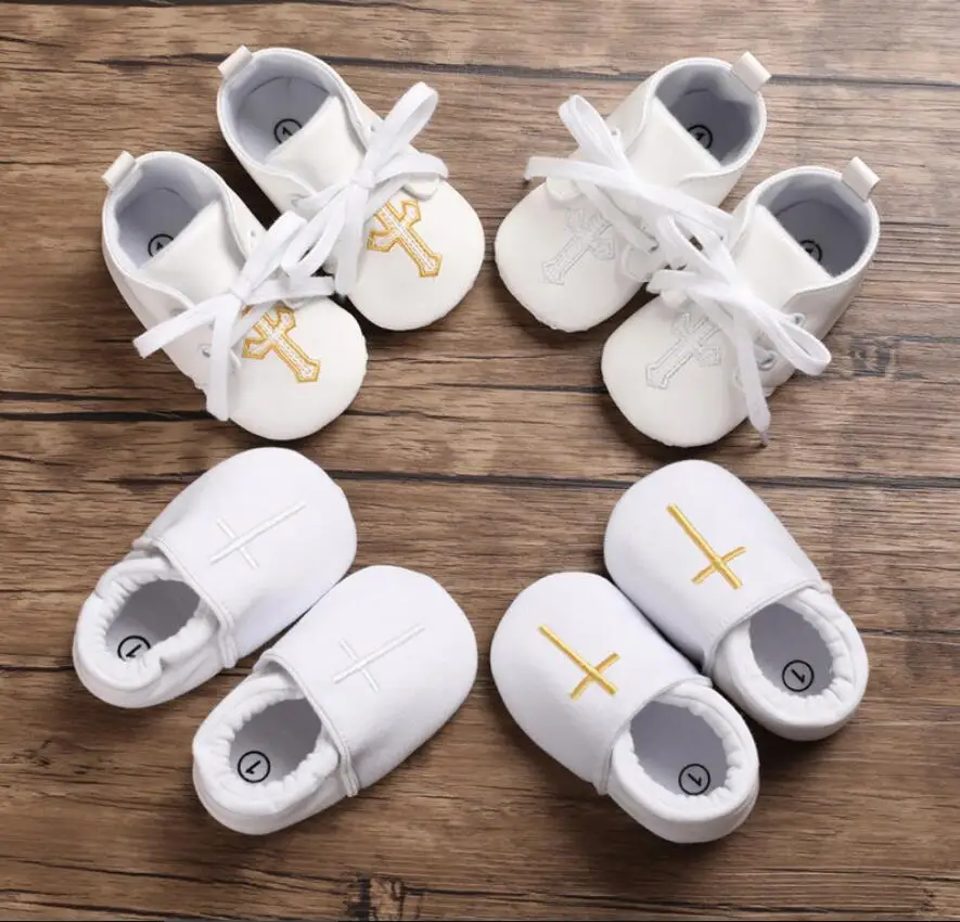 

Baby Girls Baby Boys Cross Baptism Christening Elastic Closure Shoes Premium Soft Sole Infant Prewalker Toddler Sneaker Shoes