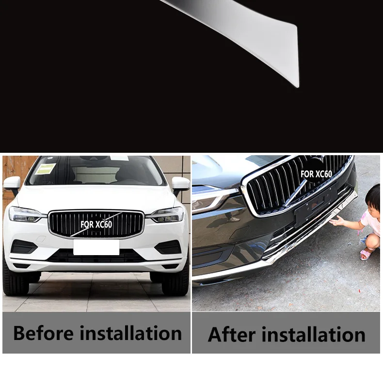 Chrom-Dekoration für Volvo XC60 2018 2019 2020 2021 Frontstoßstange Glanzstreifen Netz Frontlippe Antikollisions-Dekorationsaufkleber – Detail 4