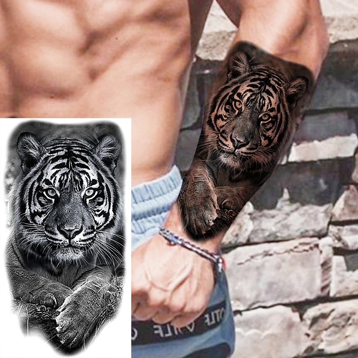 Black Skull Halloween Skeleton Temporary Tattoo For Men Adults Realistic Lion Tiger Wolf Scary Fake Tattoo Sticker Forearm Tatoo