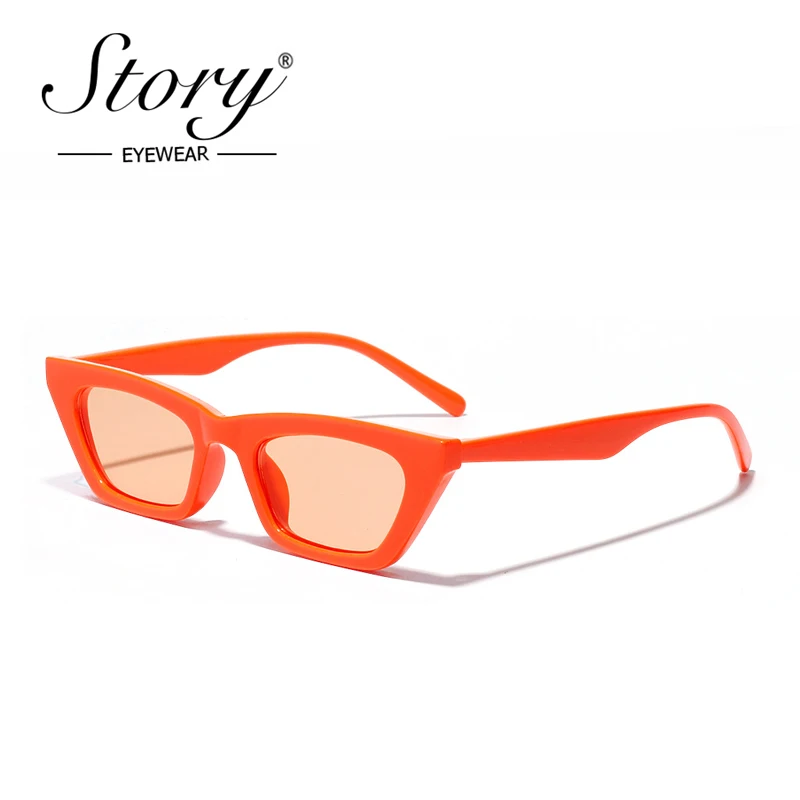 Story-نظارة شمسية عتيقة عين القطة للنساء ، مربعة ، صغيرة ، ذات علامة تجارية ، عصرية ، برتقالية ، S77110H ، 2020