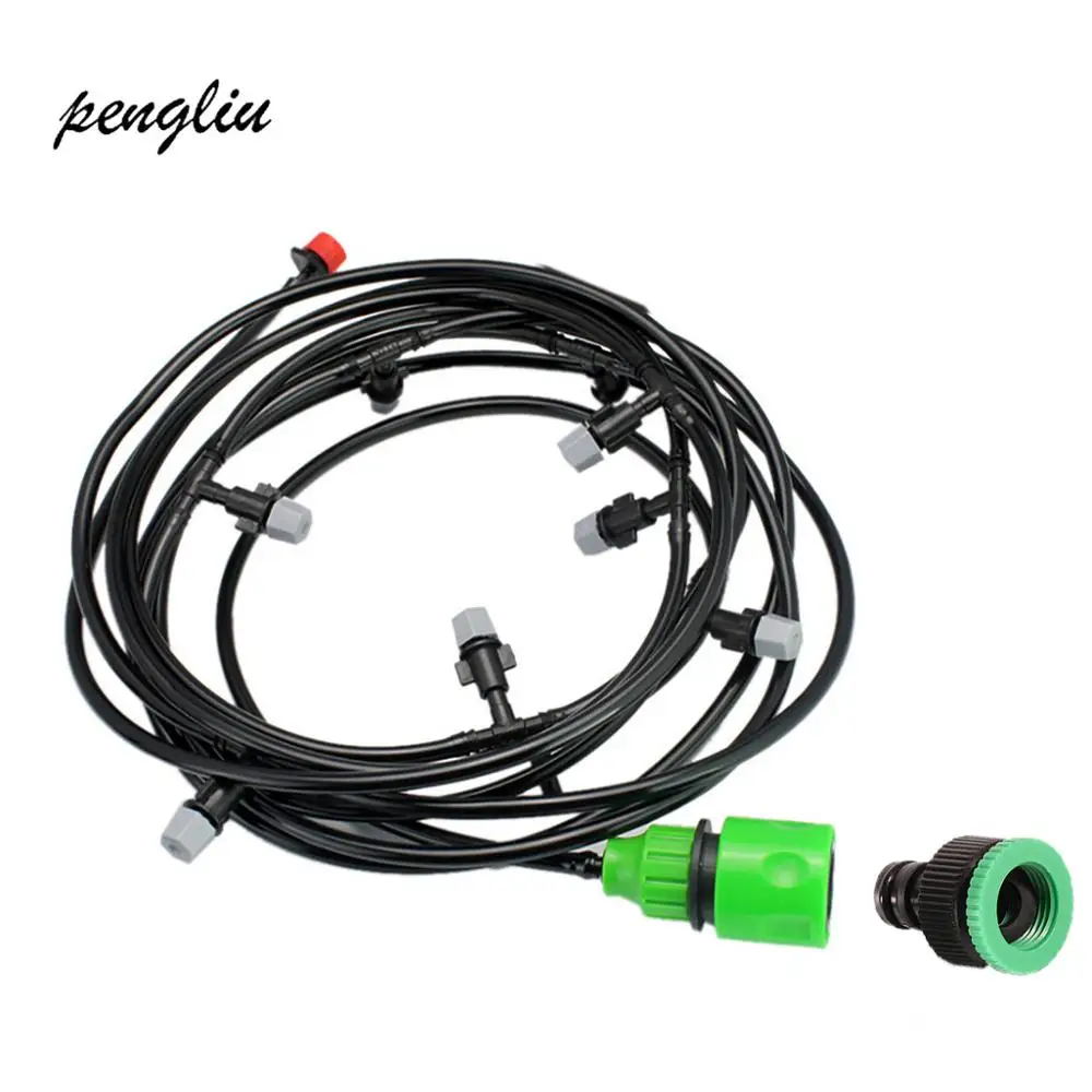 Drip Irrigation Sets System Garden Irrigation Mist Water Hose Kits 5M and 10Pcs Misting Sprinkler and 1Pcs Quick Coupler IT026