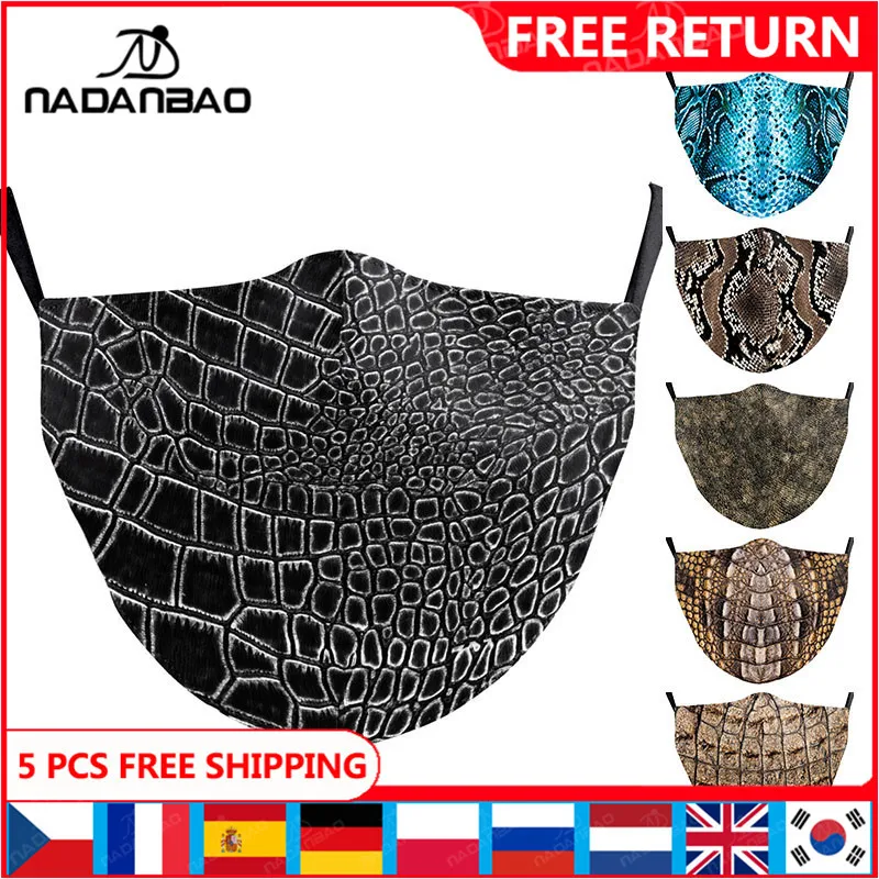 

NADANBAO Classic Snake Pattern Print Mask Women Men Washable Masks Kids Fabric Reusable Face Cover Children Daily Masks