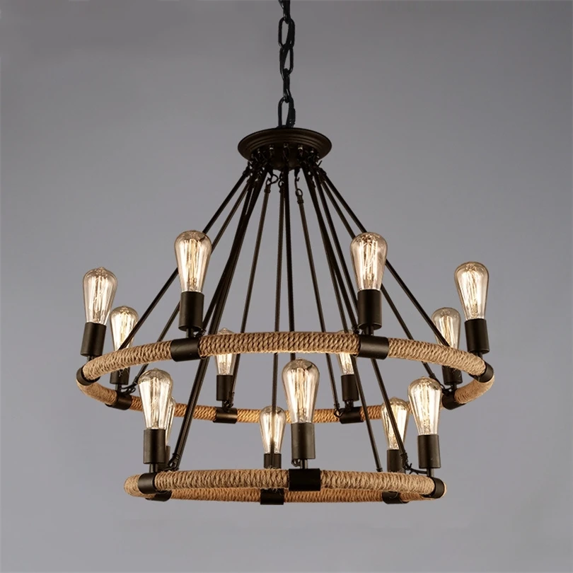 

Industrial Island Light hemp rope Pendant Lights Rope Frame Decor Vintage Chandelier Ceiling Hanging Light Cafe Bar Restaurant