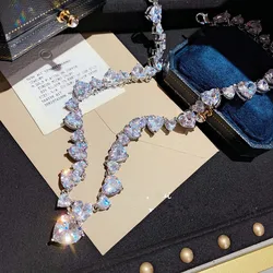 Trendy Heart Simulated Diamond cz Necklace White Gold filled Party Wedding Chain Necklace For Women men Gemstones Jewelry Gift