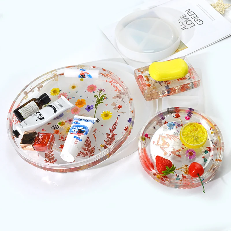 DM064 Diy Crystal Soap Storage Resin Mold Handmade Dish Soap Holder Box Oval Rectangle Silicone Molds For Epoxy