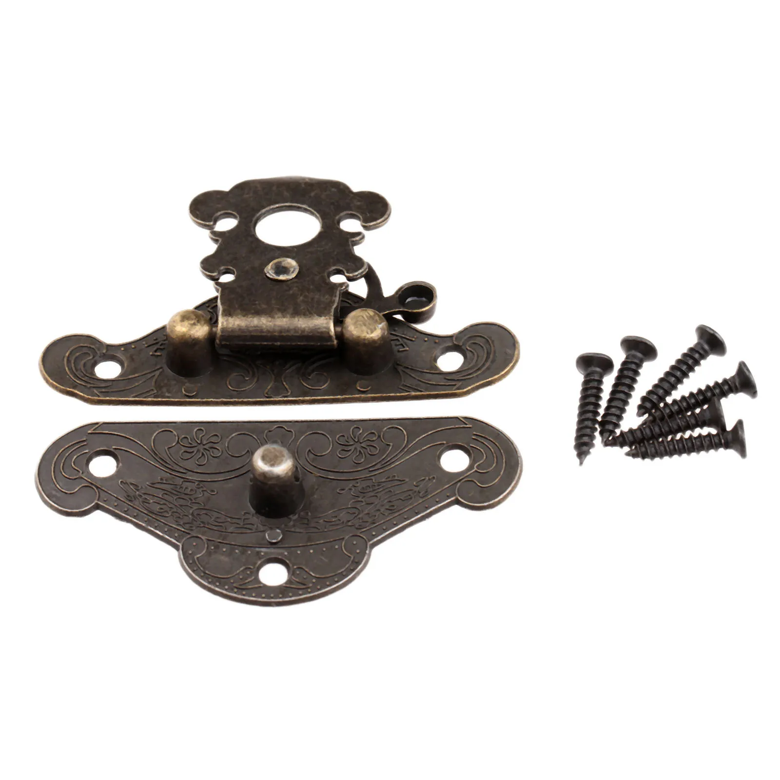 

Antique Bronze Metal Lock Decorative Latch Hasps Hook Gift Wooden Jewelry Box Padlock With Screws for Home Hardware 82X65mm