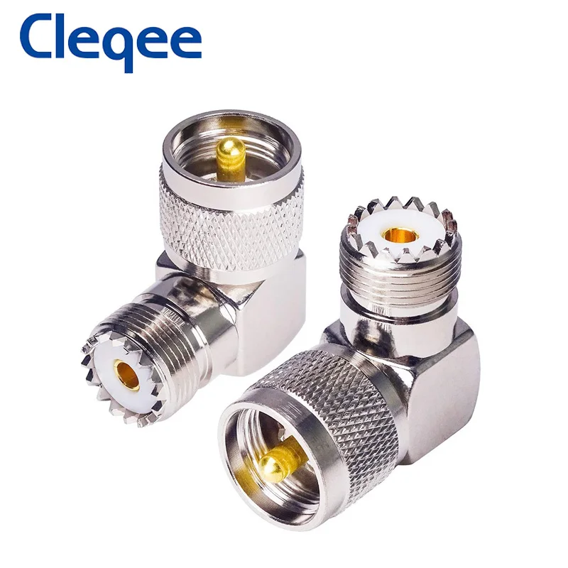 Cleqee-conector de cobre de ángulo recto UHF PL259, conector macho a conector hembra SO239, 1 Adaptador Coaxial RF