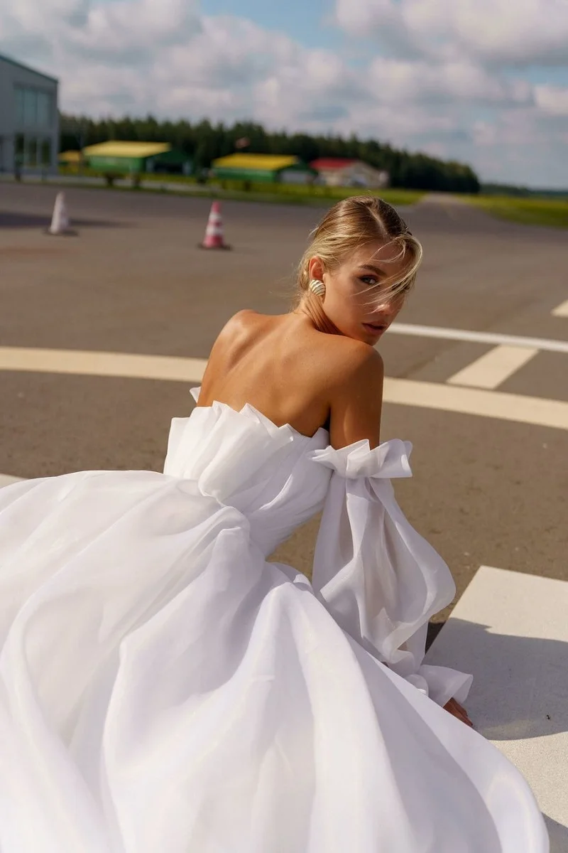 Robes de mariée Boho à manches bouffantes dos nu, robe de mariée de plage, organza, mariage de princesse, grande taille, sexy, priorité, 2021