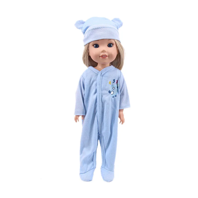 Doll Clothes Cotton Pajamas+Hat For 14.5Inch Wellie Wisher&32-34Cm Paola Reina&Nancy Stitching Color Design,Best Gift For Girls