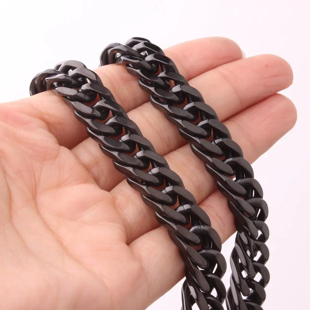 6/8/10/12/15/17/19MM Mens Womens Necklace Or Bracelet Stainless Steel Double Cuban Curb Chain Mens Womens Jewelry 7-40"Wholesale image 3