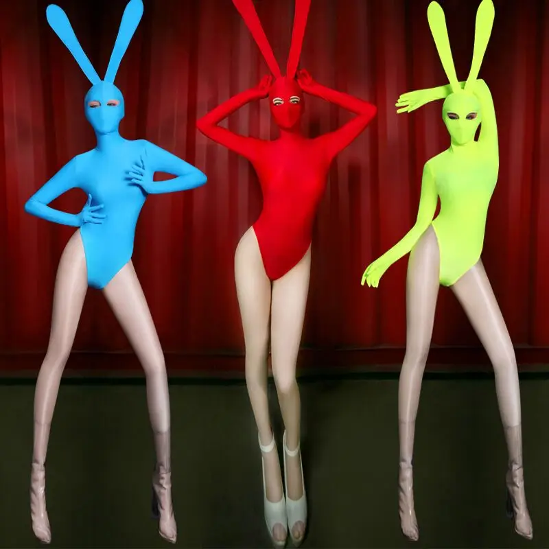 

Woman Sexy Rabbit EARS Nightclub Bar Performance Dj Gogo Collar Dance Costume Bunny Cosplay Leotard