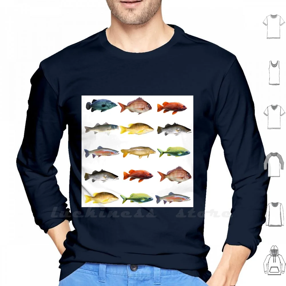 15 Fish In A Chart On White Background Long Sleeve Men Teenage Baseball Shirt 15 Fish Chart Fishes Fifteen Zoology Animals Fish