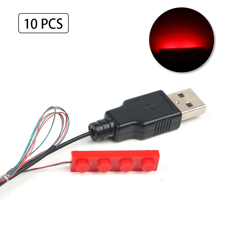 10 Buah 1*4 MOC Blok Bangunan LED DIY Kit Lampu Elektronik Konstruktor Jalan USB Port Model Mainan Set Suku Cadang Teknik