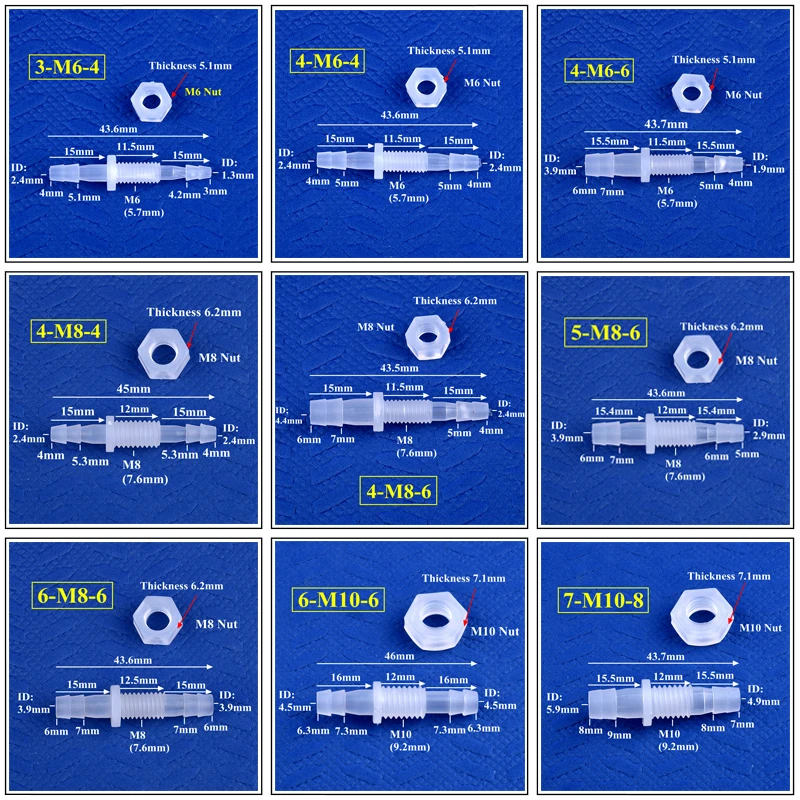 5 ~ 200Pcs M6 ~ M10 Gewinde Hex Mutter Zu 3 ~ 8mm PP Pagode Direkte Anschlüsse Aquarium tank Luftpumpe Adapter Bewässerung System Schlauch Gelenke