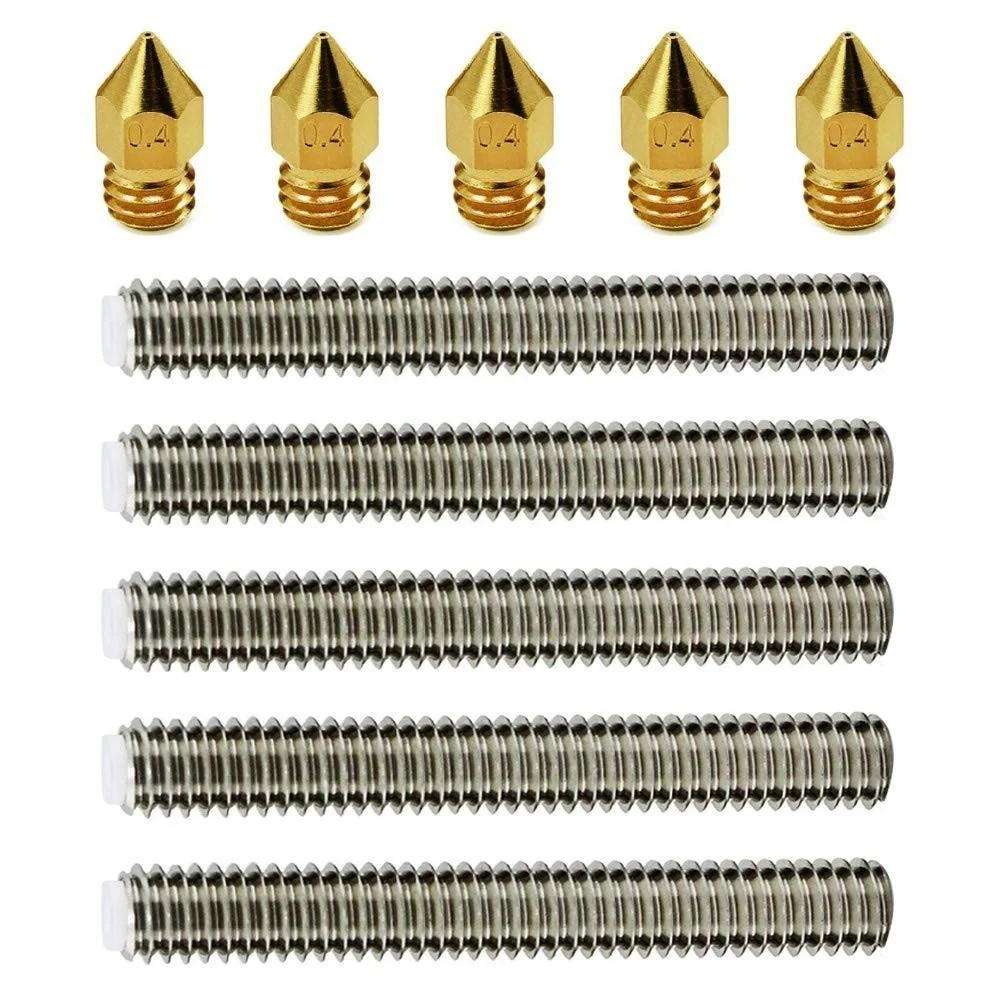 

5pcs Brass Extruder Nozzle Print Heads +5pcs M6 30mm Stainless Steel Nozzle Throat For Anet A8 Mk8 Reprap For 3D Printers Parts