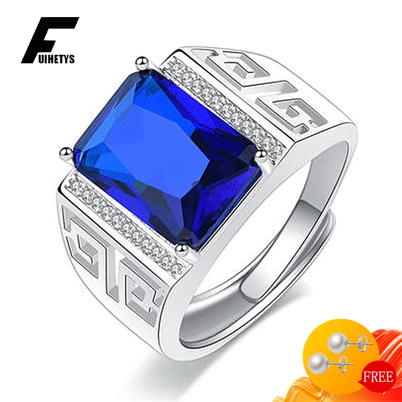 

FUIHETYS Men Ring 925 Silver Jewelry with Sapphire Zircon Gemstone Hand Accessories Finger Rings for Wedding Bridal Party Gifts