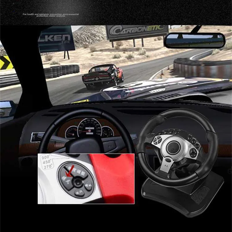 900 Degree Racing Games Steering Wheel Computer Learning Car Simulation Driving Machine Accelerator Brake Gear Lever Clutch Set