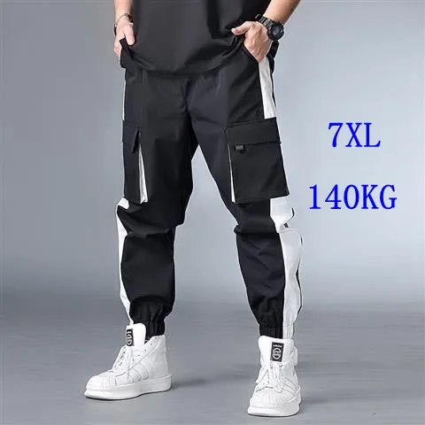 Large Plus Size 5XL 6XL 7XL Mens Cargo Pants Female Splice Drawstring Boys Loose Man Harem Pants Slacks Large Cropped Trousers