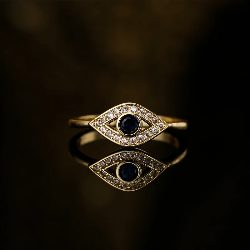 Blue Zircon Evil Eye Charm Ring Gold Color Copper Finger Ring For Women Girl Bling Bling AAA+ CZ Wedding Jewelry Gift Dropship