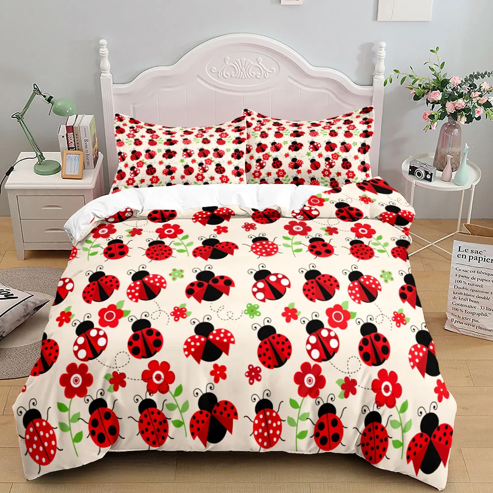 Fashion Stars ladybug Insects Duvet Cover Set King Queen Double Full Twin Single Size Duvet Cover Pillow Case Bed Linen Set