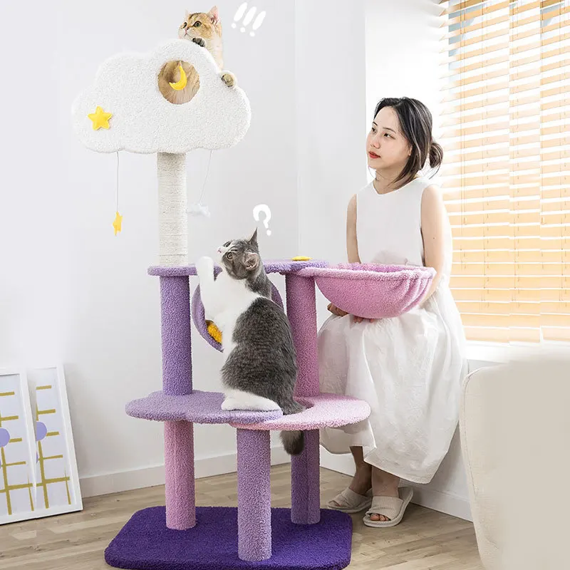 Purple cat climbing frame cat nest cat tree scratching column large cat tower cat scratching board toys jumping platform villa