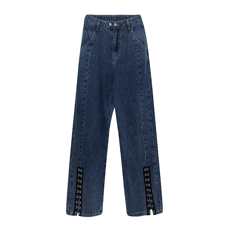 

Black Retro Drape Split Casual Jeans Women's Summer 2021 High Waist Straight Loose Wide-leg Pants Jazz Dance Mopping Trousers