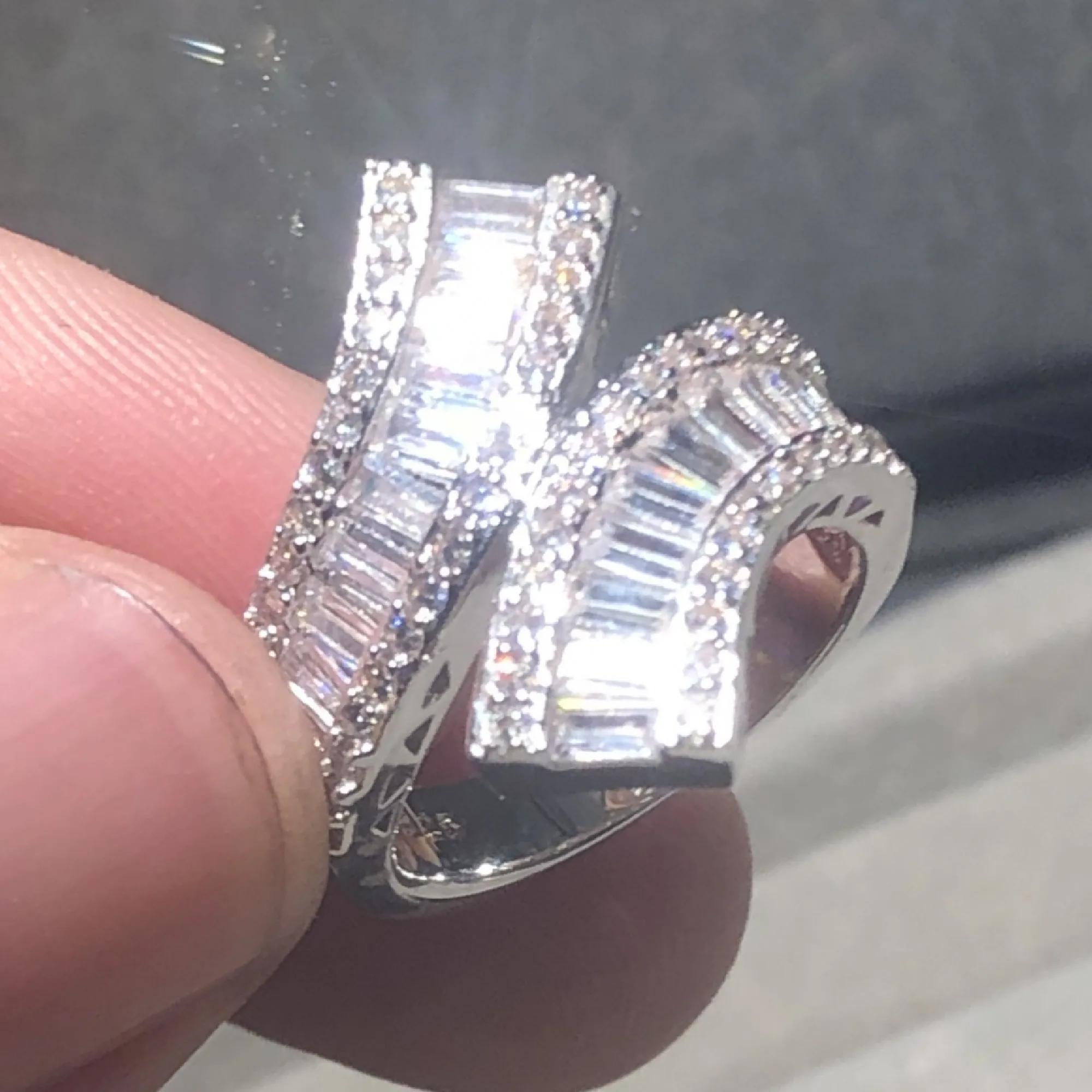 

Big Sparkling Cross 925 Silver rings For Women Luxury Cocktail Wedding Ring set square T Simulated Diamond Platinum jewelry gift