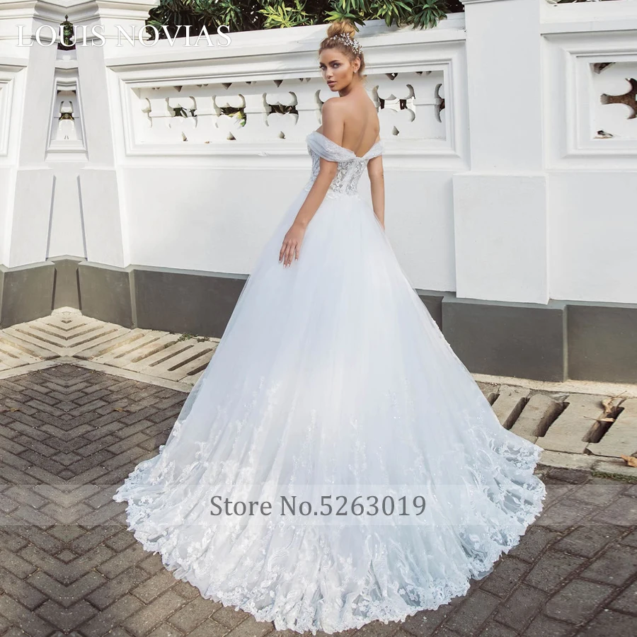 Louis Novias Elegante di Tulle Dell'innamorato Sexy Backless Del Merletto di Sogno di Lusso Treno Abito Da Sposa Romantico Abito Da Sposa Su Misura Made