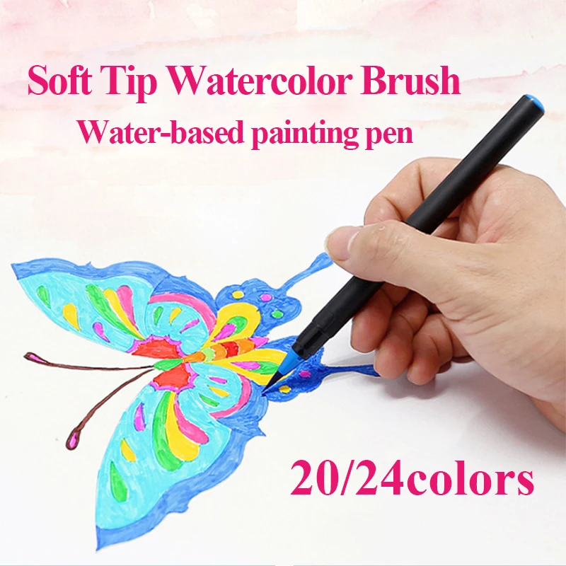 Zachte Hoofd/Tip Aquarel Brush Marker Pen 20/24 Kleuren Wasbaar Smooth Flexibele Penpunt Water Kleur Borstel Voor Chinese Inkt schilderen