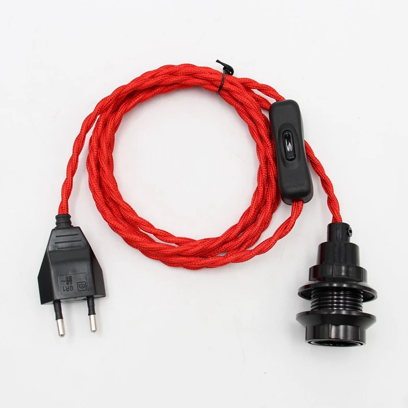 EU Stecker Vintage Power Cords Mit Linie Schalter und E14 Lampe Licht Buchse Verdreht Draht Kabel Mit Lampe Halter